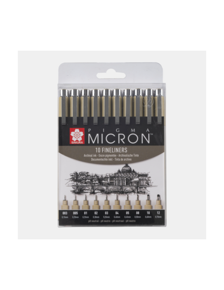 Rotulador tinta china Pigma Micron Sakura set 10 puntas- Sakura