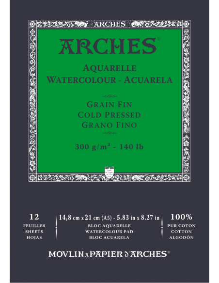 Bloc Acuarela 100% algodón A5 14,8x21 cm- Arches