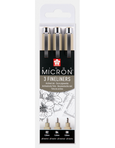 Rotuladores estilográficos Pigma Micron 3 puntas negro en set- Sakura